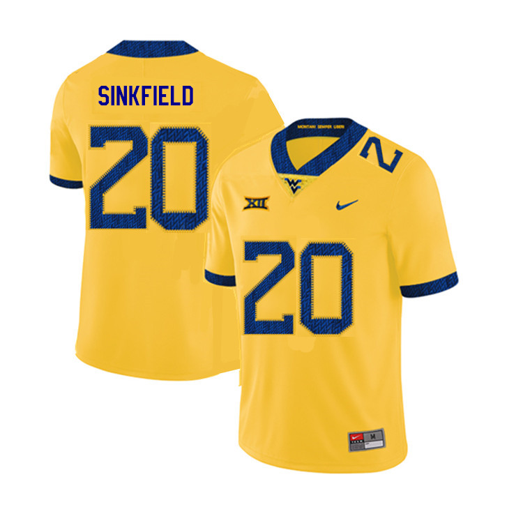 NCAA Men's Alec Sinkfield West Virginia Mountaineers Yellow #20 Nike Stitched Football College 2019 Authentic Jersey AV23O52JU
